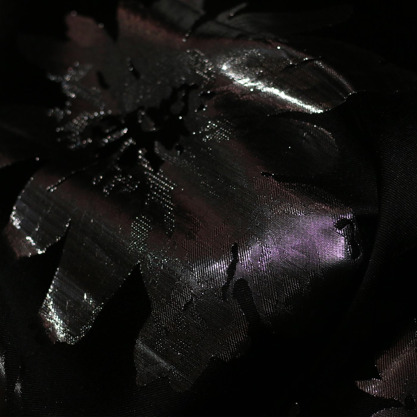 Black and Silver 3D Satin Floral Brocade fabric