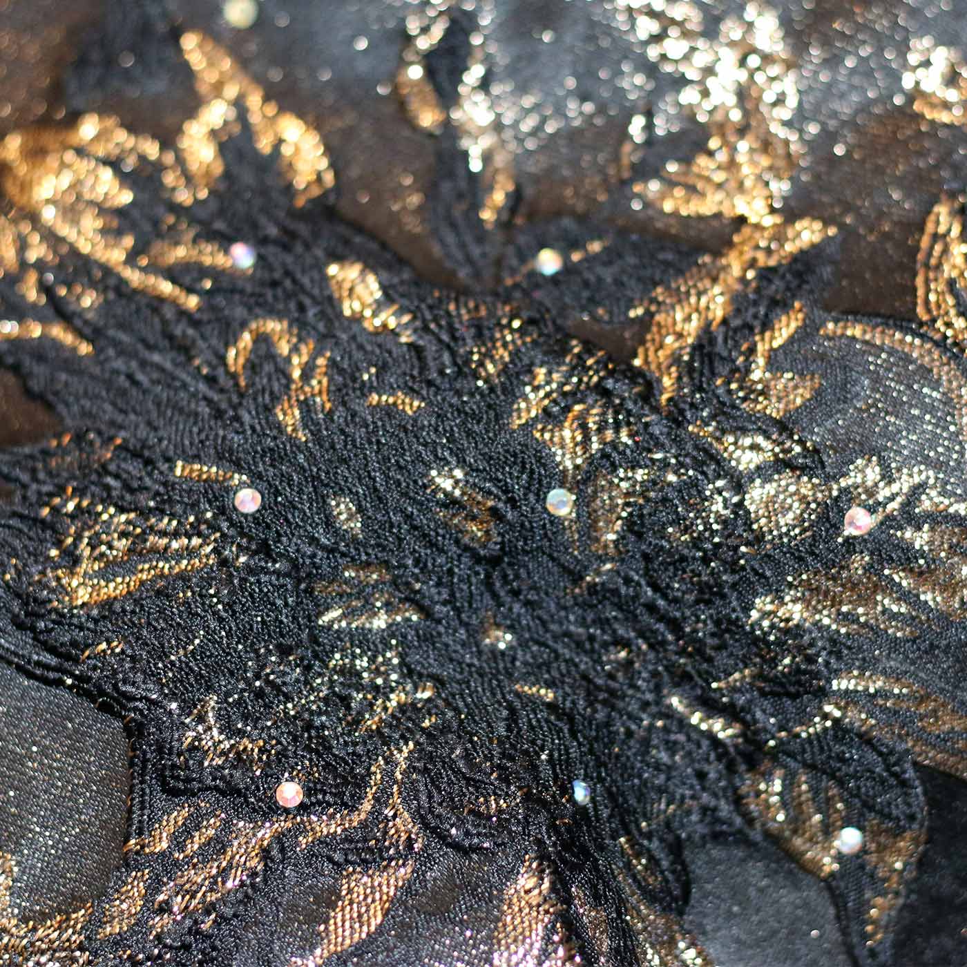 Black and Gold Stones Plaited Floral Brocade