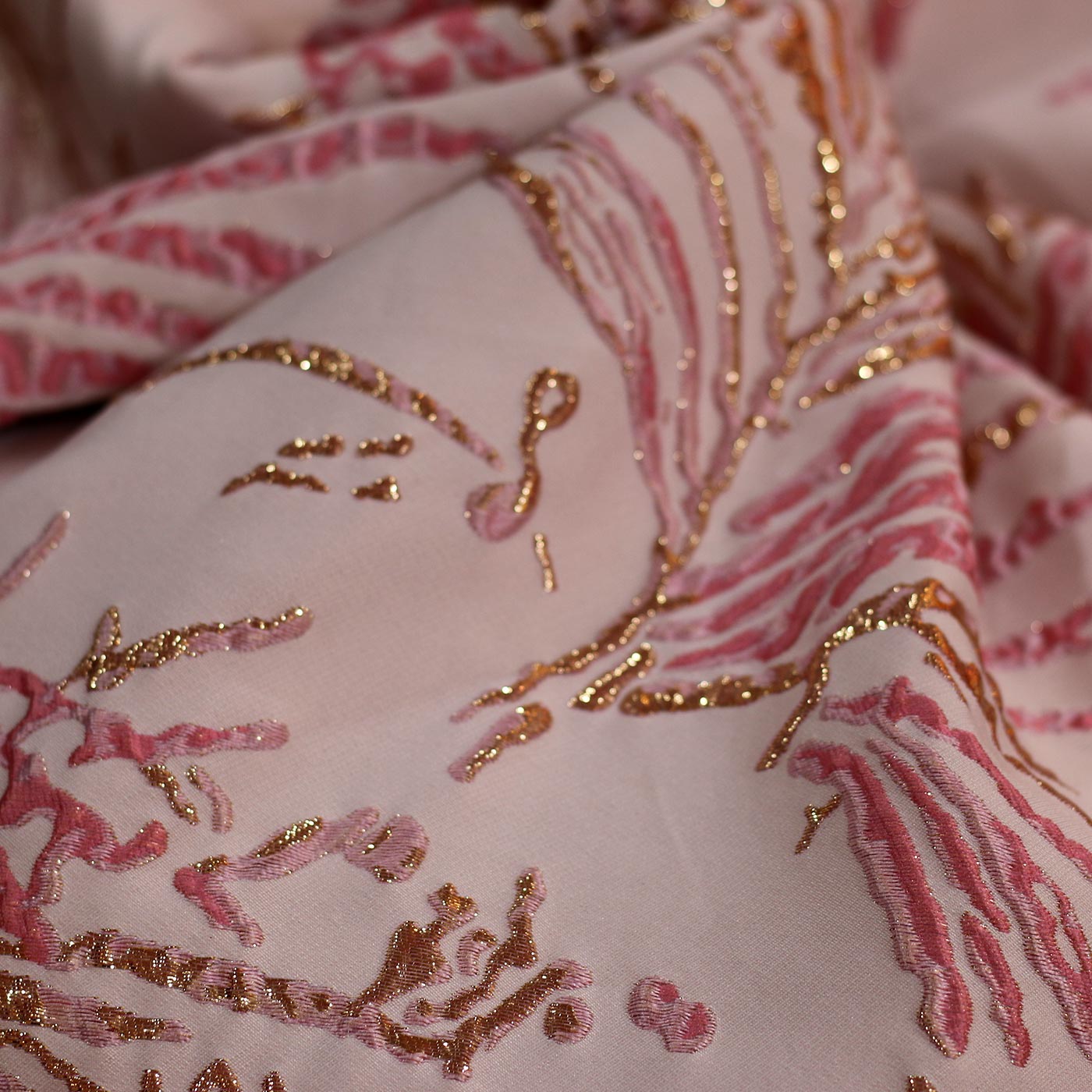 Pink and Gold Abstract Floral Brocade
