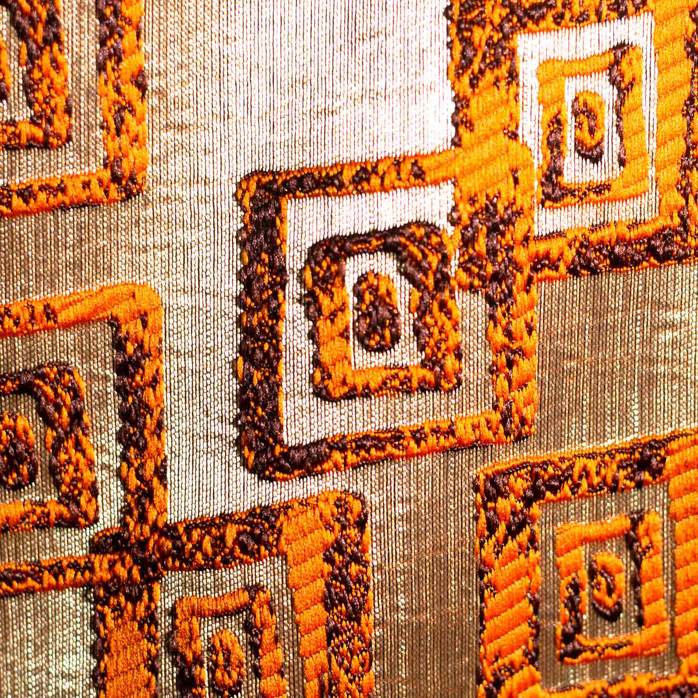 Orange and Gold Abstract Brocade Fabric