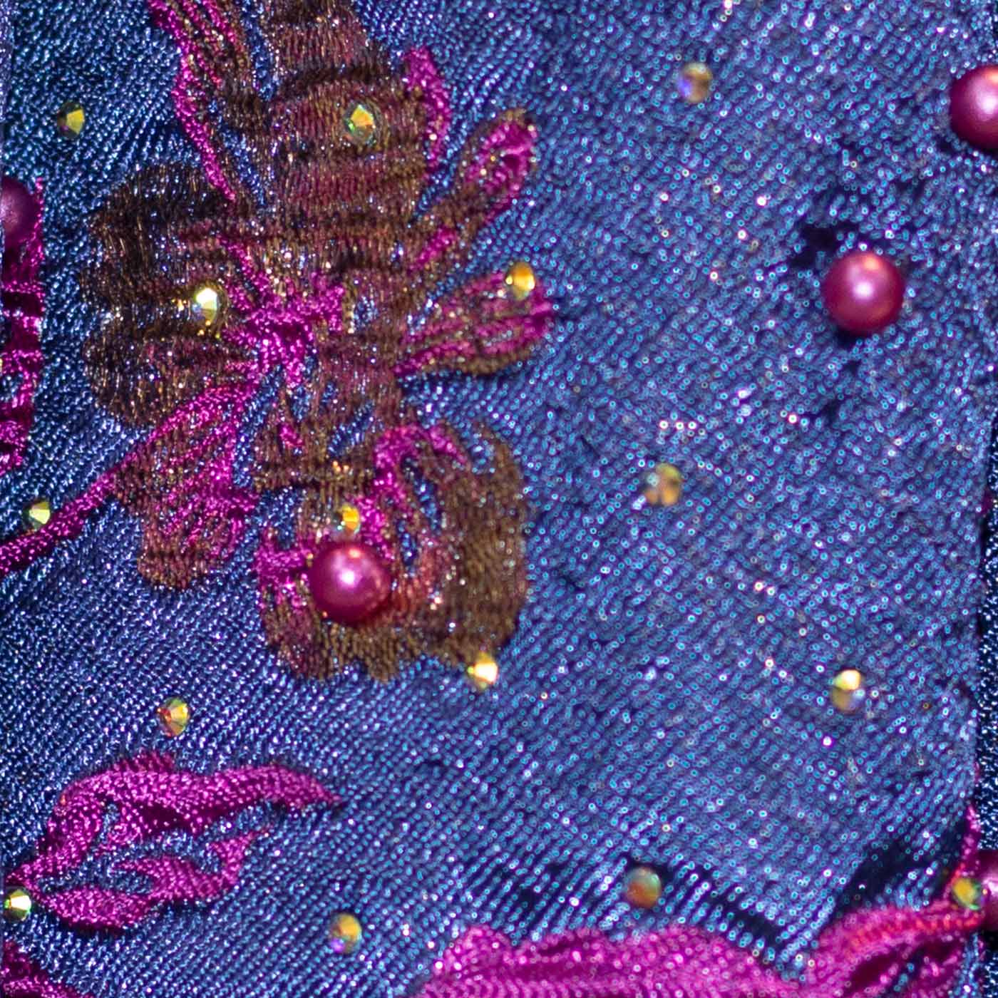 Purple and Gold on Navy Blue Brocade Fabric