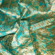 Sea Green and Gold Abstract Floral Brocade Fabric