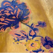 Blue and Peach on Gold Floral Brocade Fabric