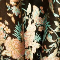 Pink and Blue on Black Floral Brocade Fabric