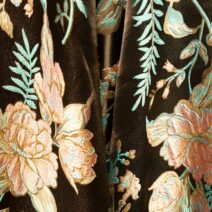 Pink and Blue on Black Floral Brocade Fabric