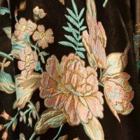Pink and Blue on Black Floral Brocade Fabric
