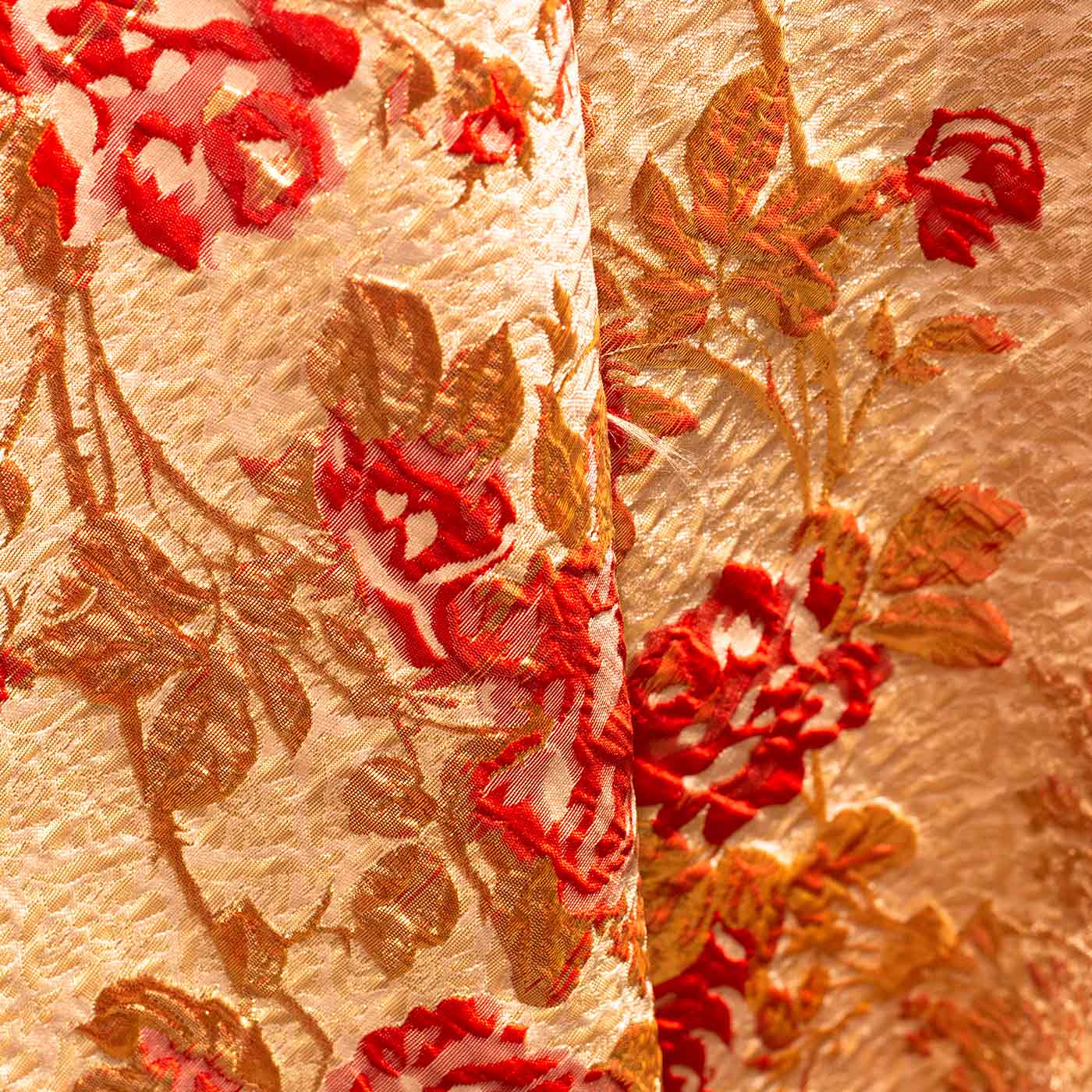 Red and Gold on Champaign Gold Floral Brocade Fabric