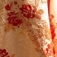 Red and Gold on Champaign Gold Floral Brocade Fabric