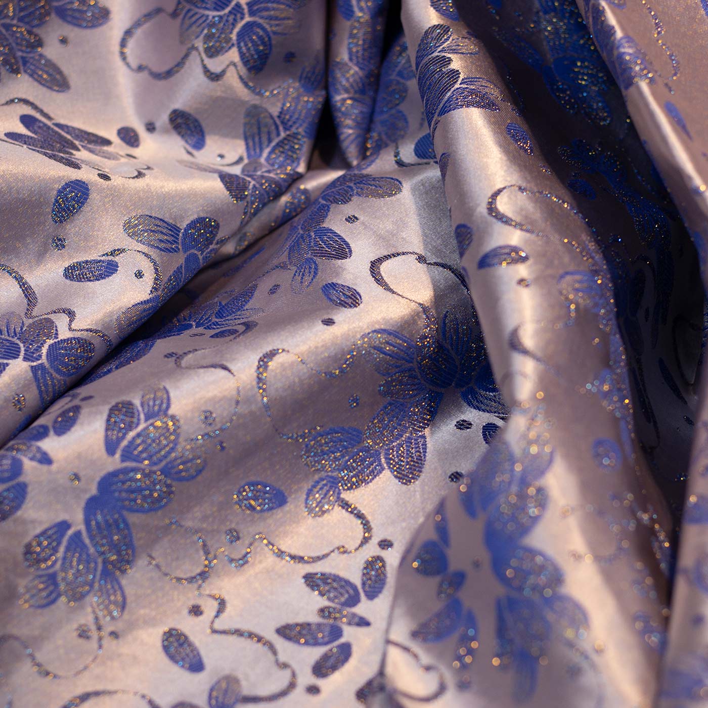 Blue and Grey Floral Brocade Fabric