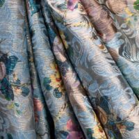 Multicolor on Teal Floral Brocade Fabric