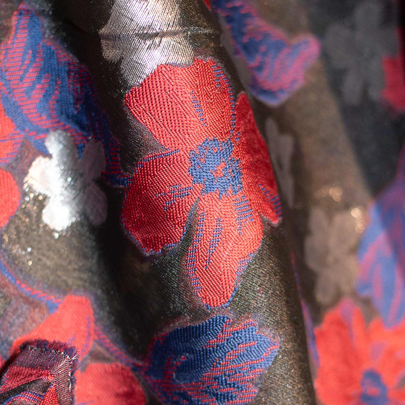 Multicolor on Black Floral Brocade Fabric