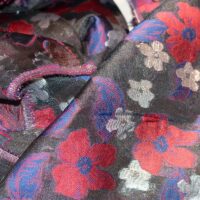 Multicolor on Black Floral Brocade Fabric