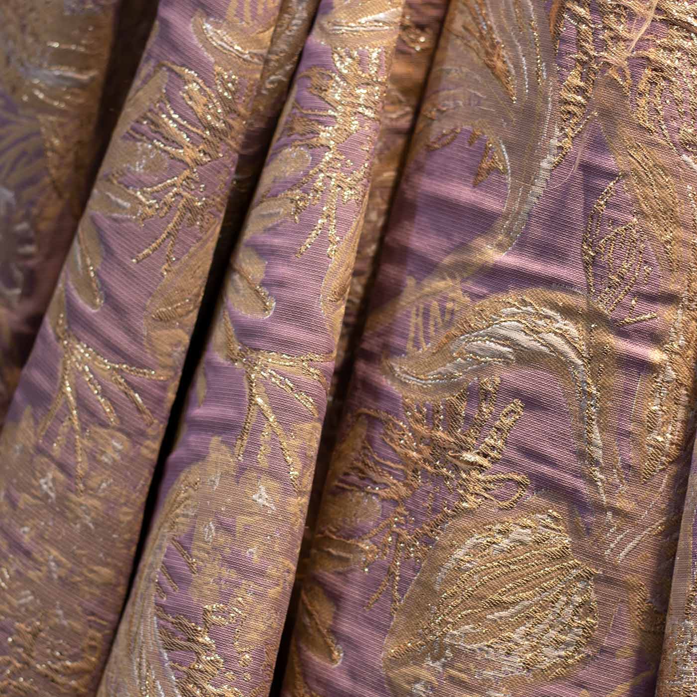 Gold and Silver on Lilac Floral Brocade Fabric