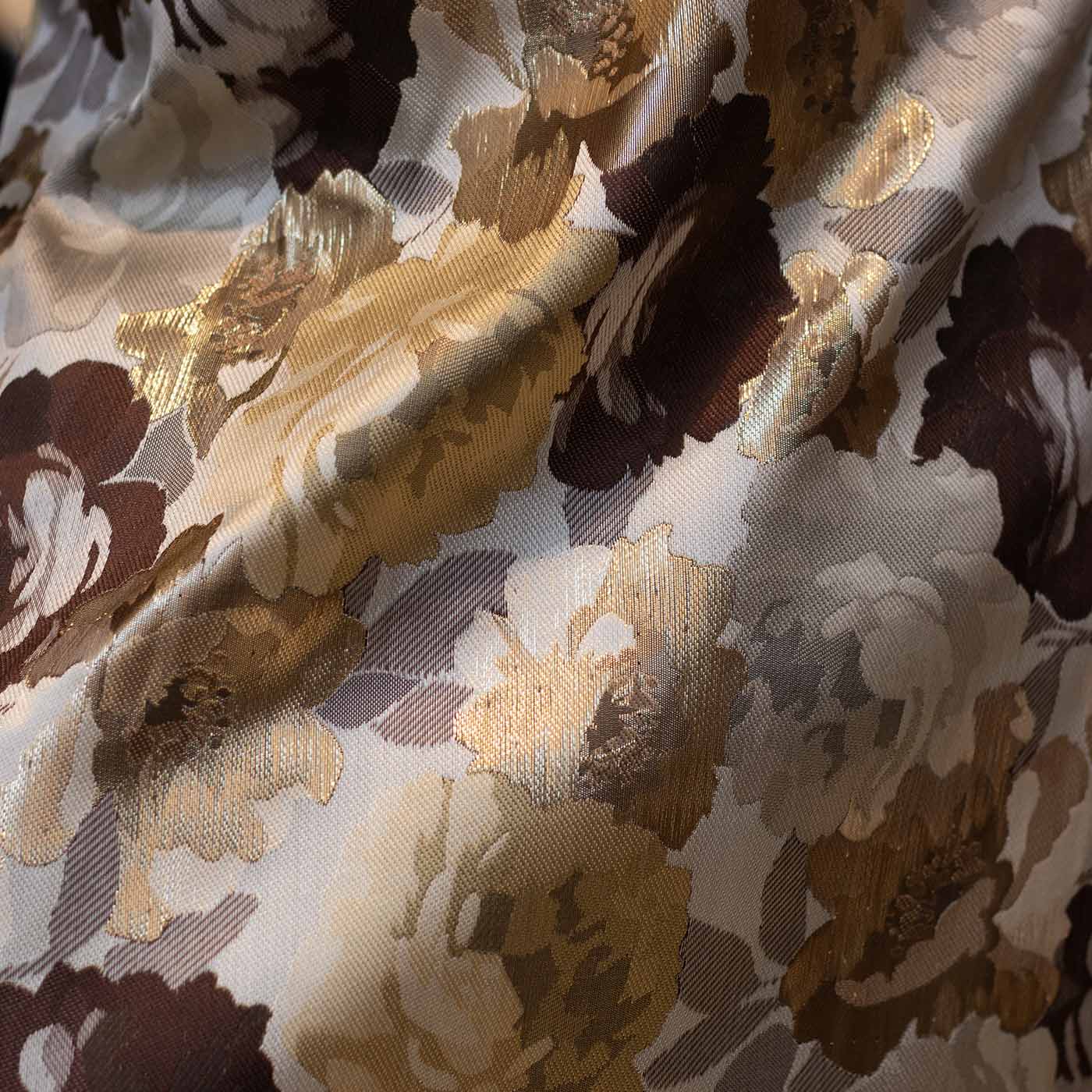 Coffee Brown and Gold on Cream Floral Brocade fabric