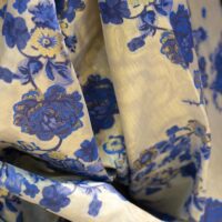 Blue and Gold Floral Brocade Fabric