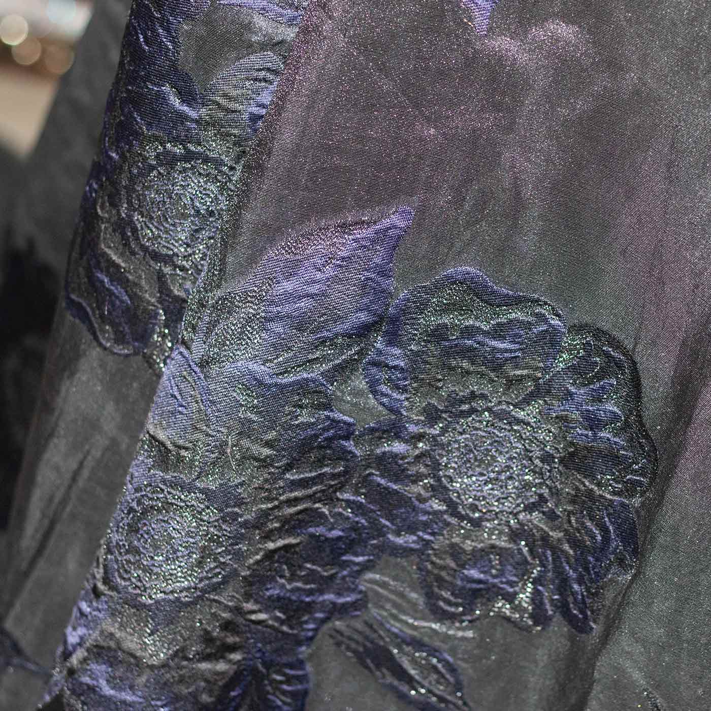 Black and Navy Blue Floral Brocade Fabric