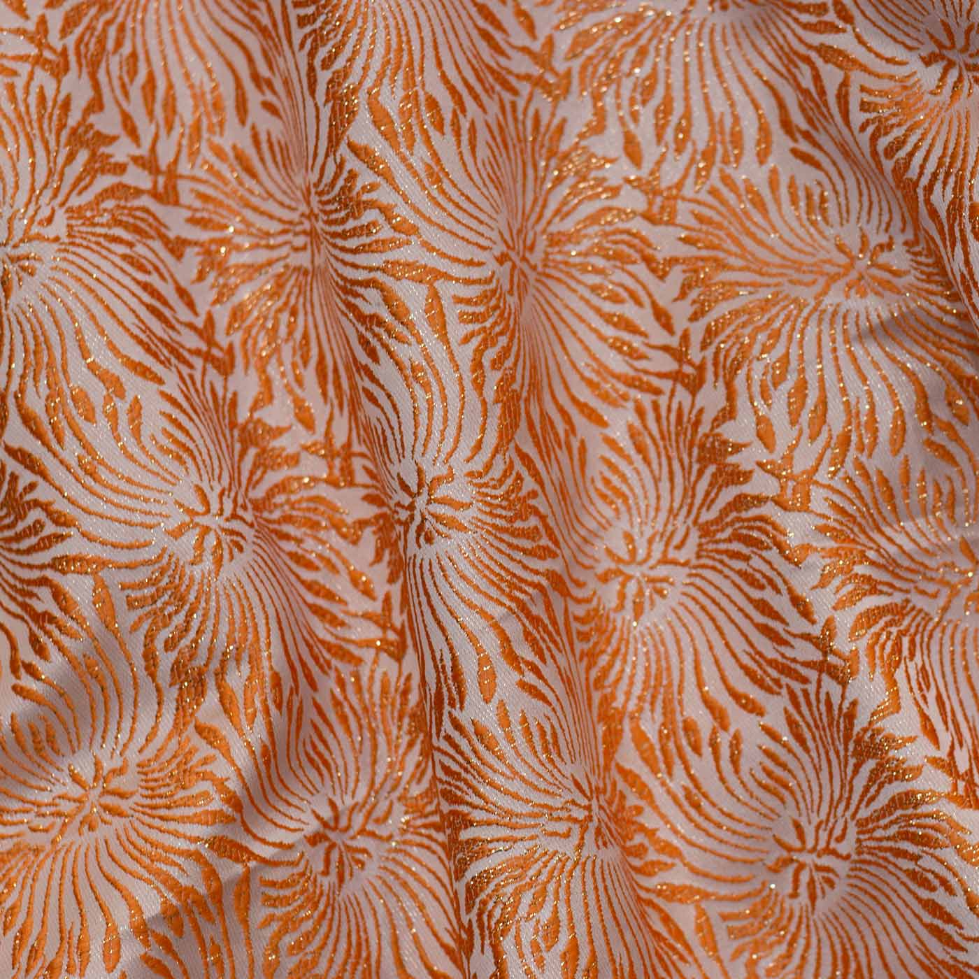 Orange Abstract Floral Brocade Fabric