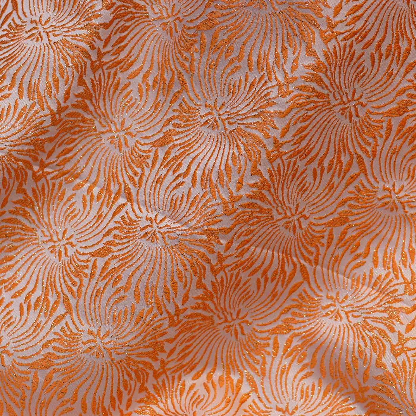 Orange Abstract Floral Brocade Fabric