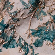 Teal and Cream Floral Brocade Fabric