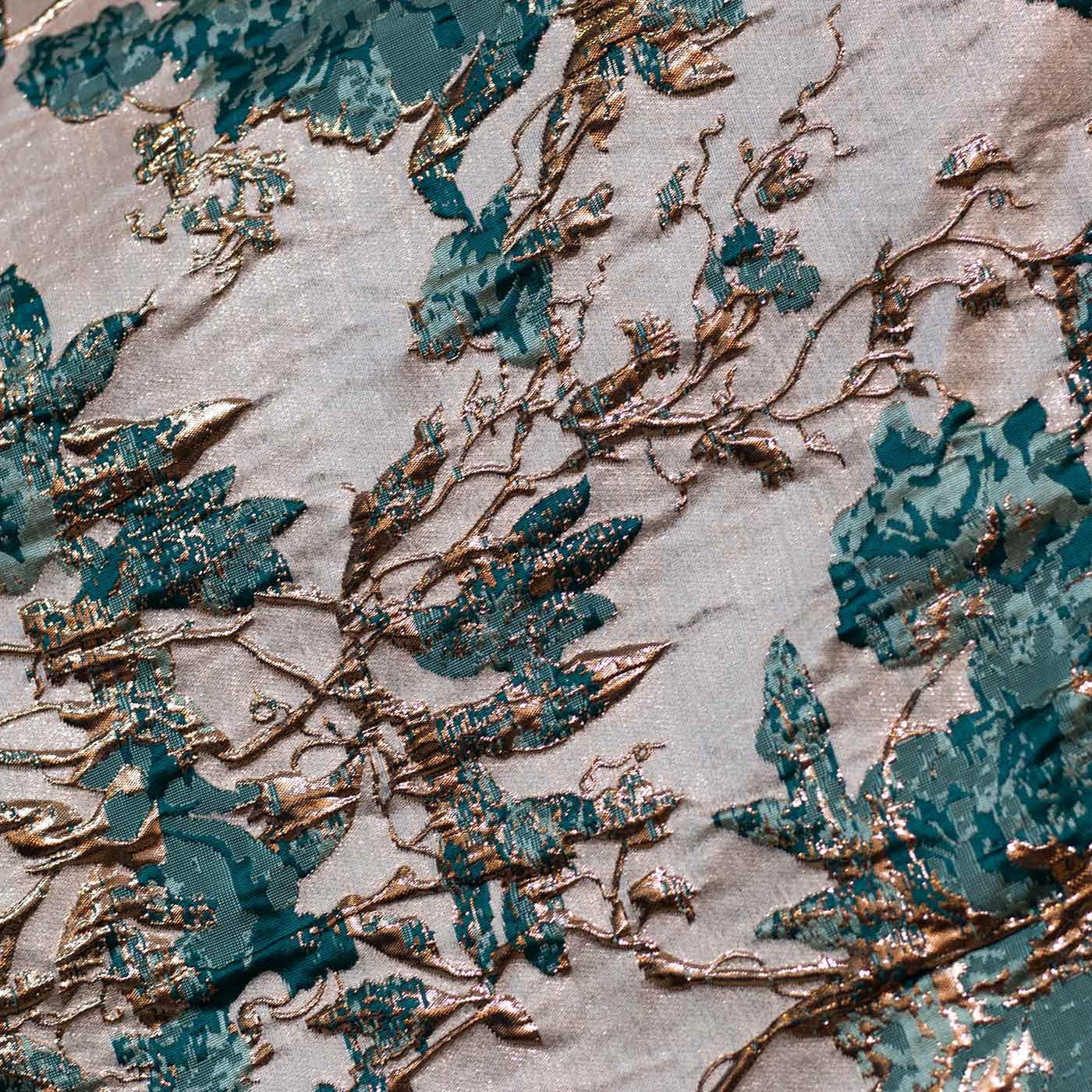 Teal and Cream Floral Brocade Fabric