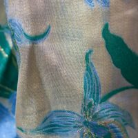 Green and Sky Blue on Gold Floral Brocade Fabric