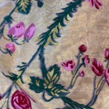 Pink and Green on Gold Floral Brocade