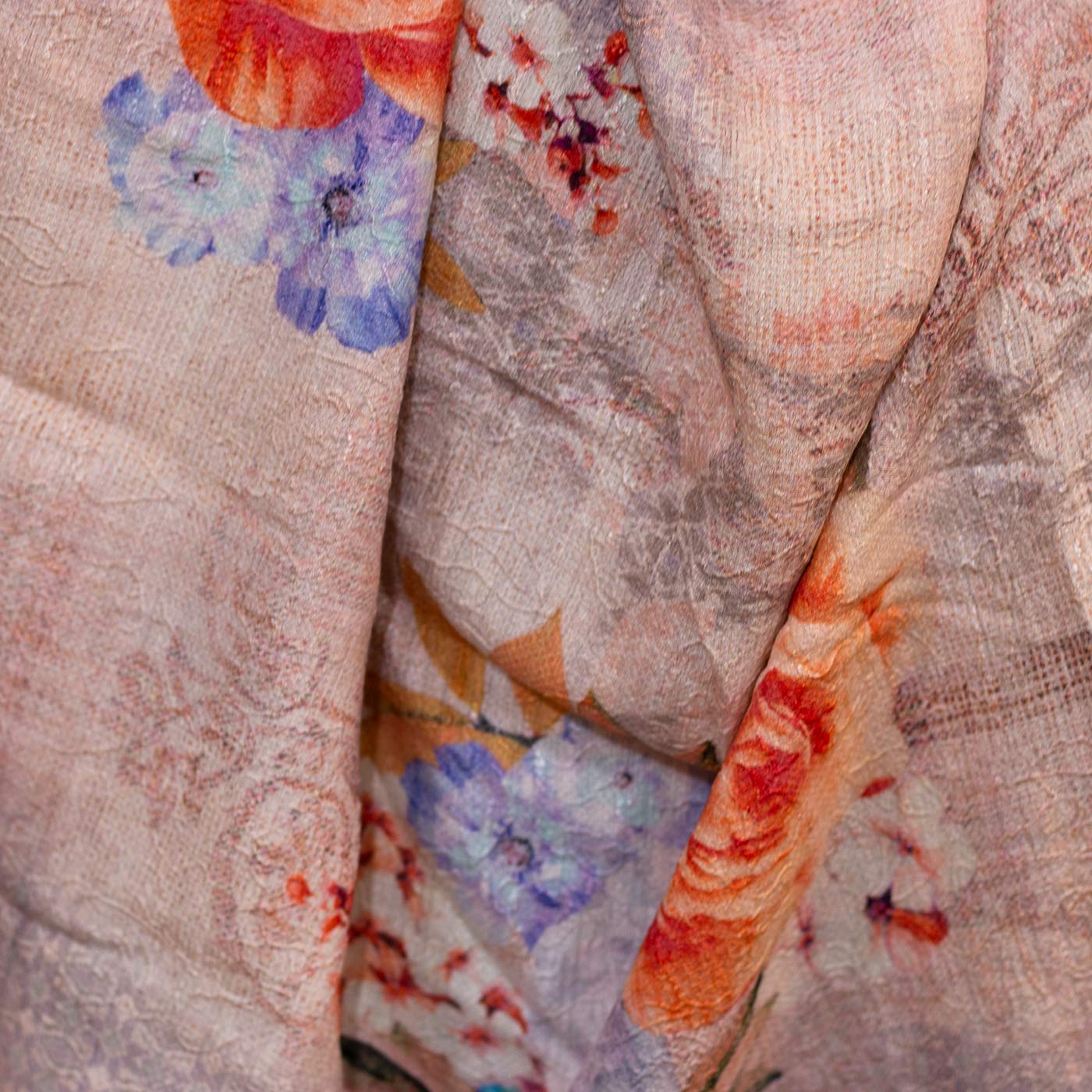 Multicolor on Peach Floral Brocade Fabric