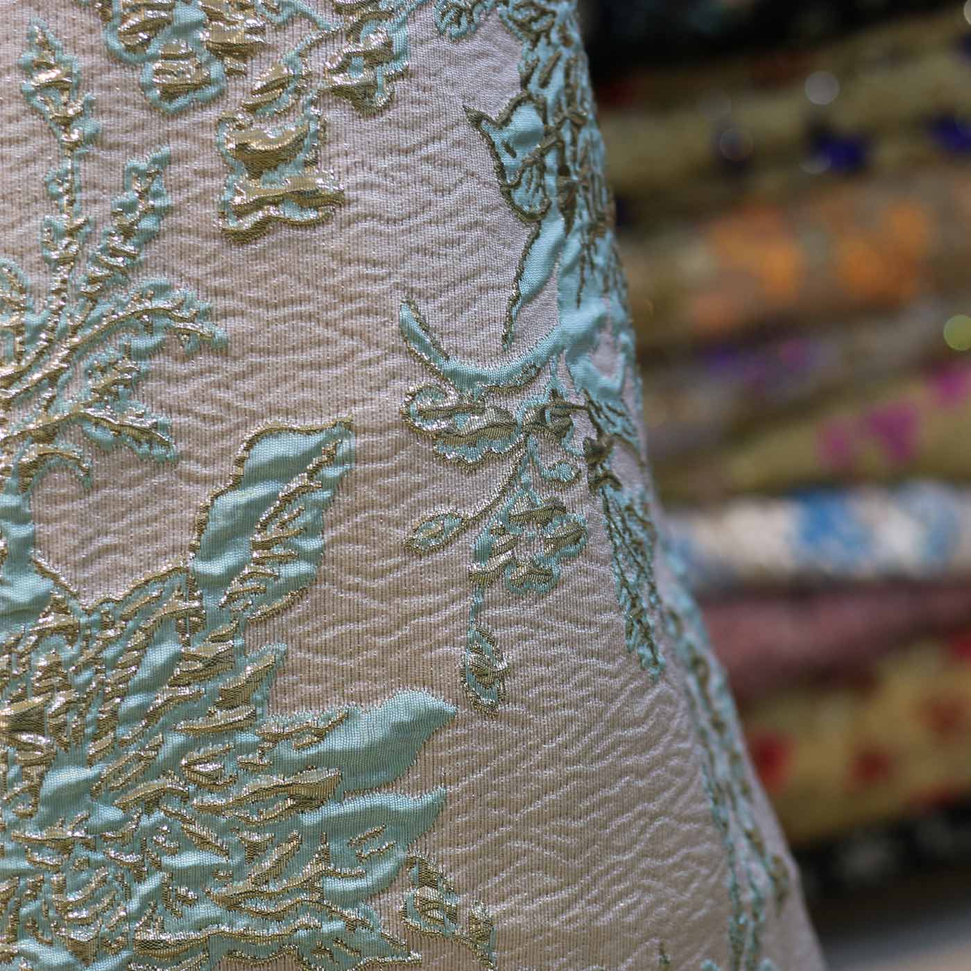 Gold and Sea Green Floral Brocade