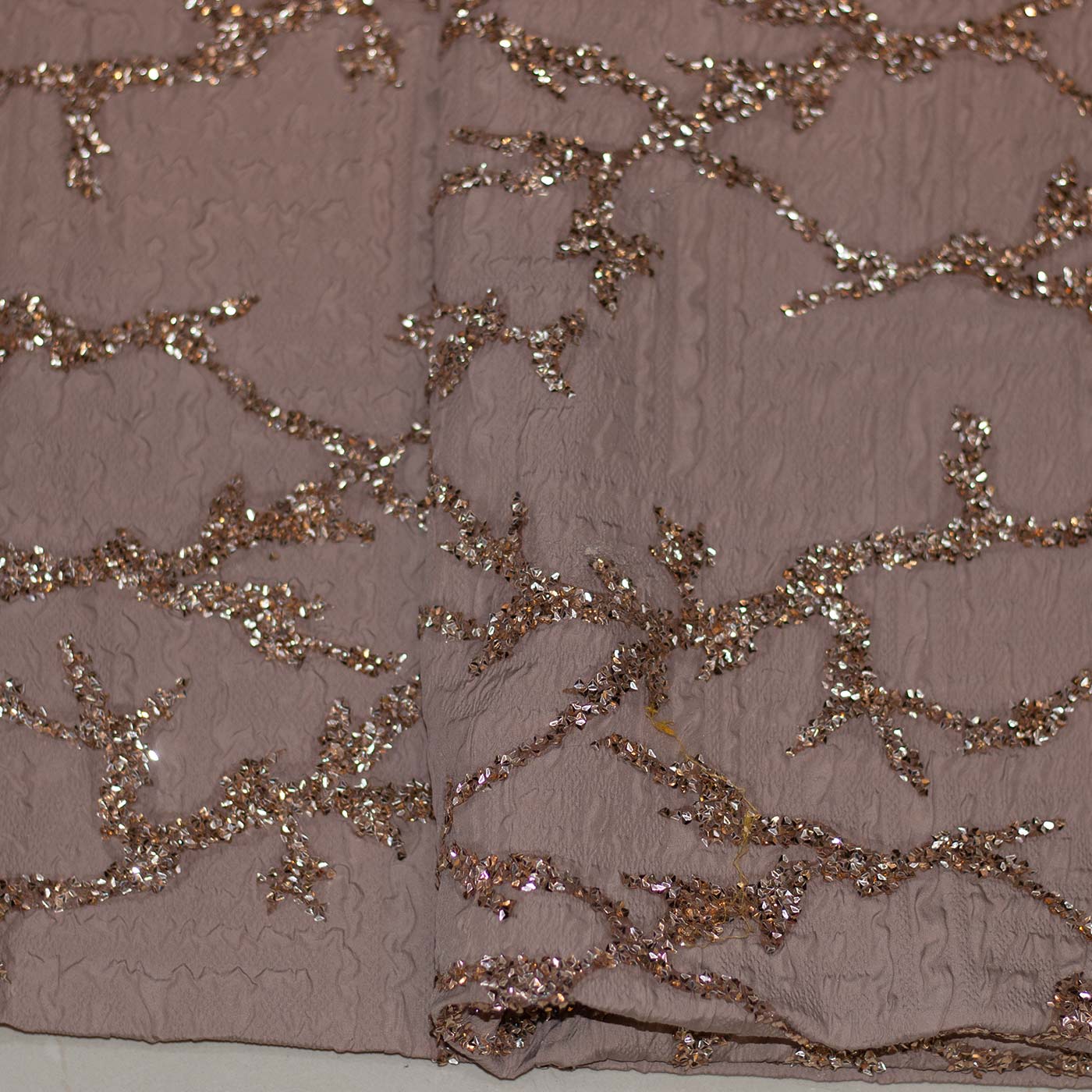 Carton Color Shimmer Embroidered Brocade Fabric with Stones