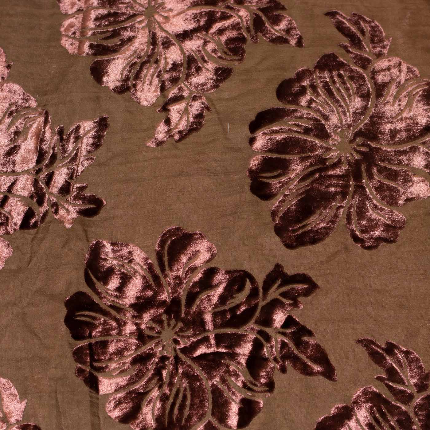 Coffee Brown Floral Velvet Fabric