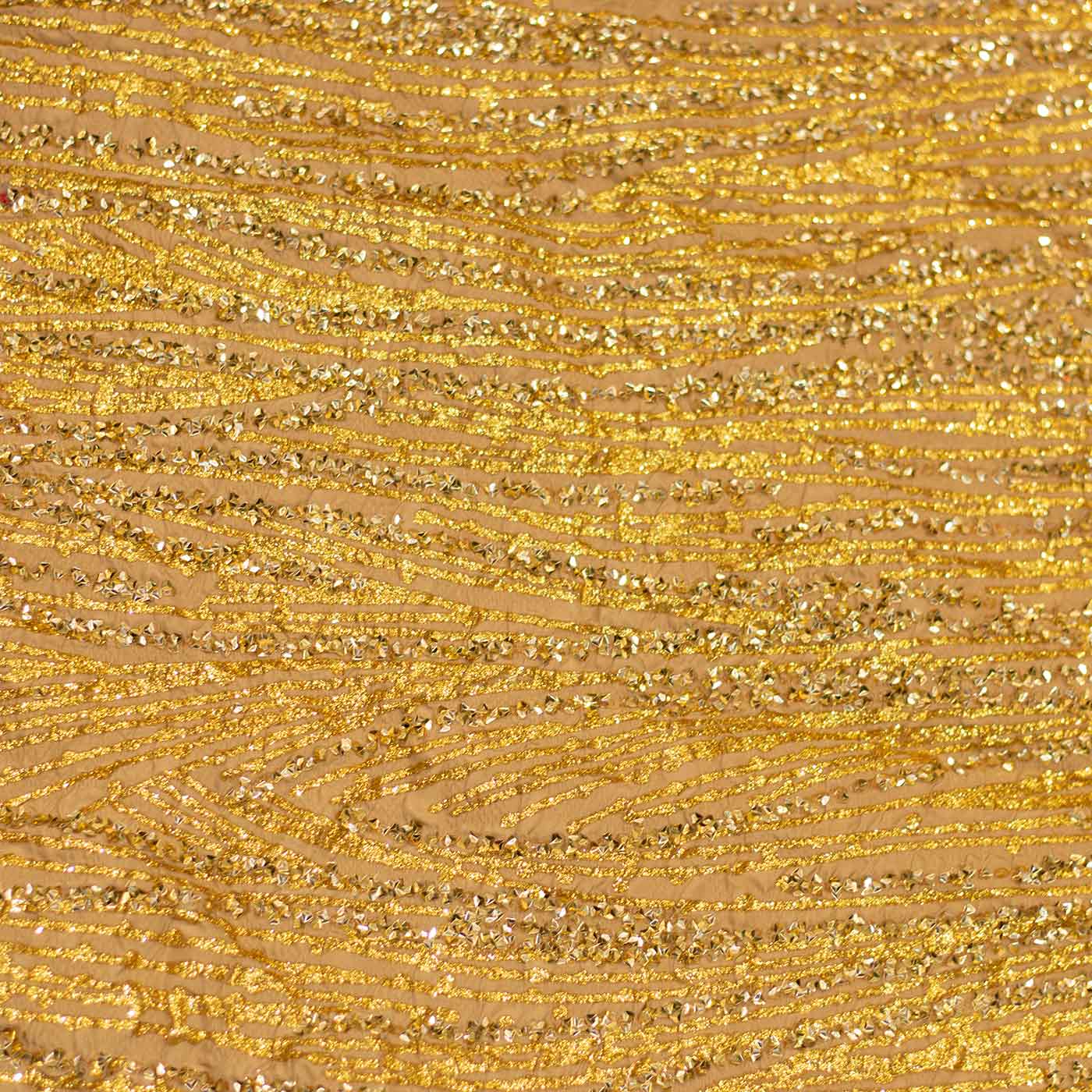 Gold Shimmer Embroidered Brocade Fabric with Stones