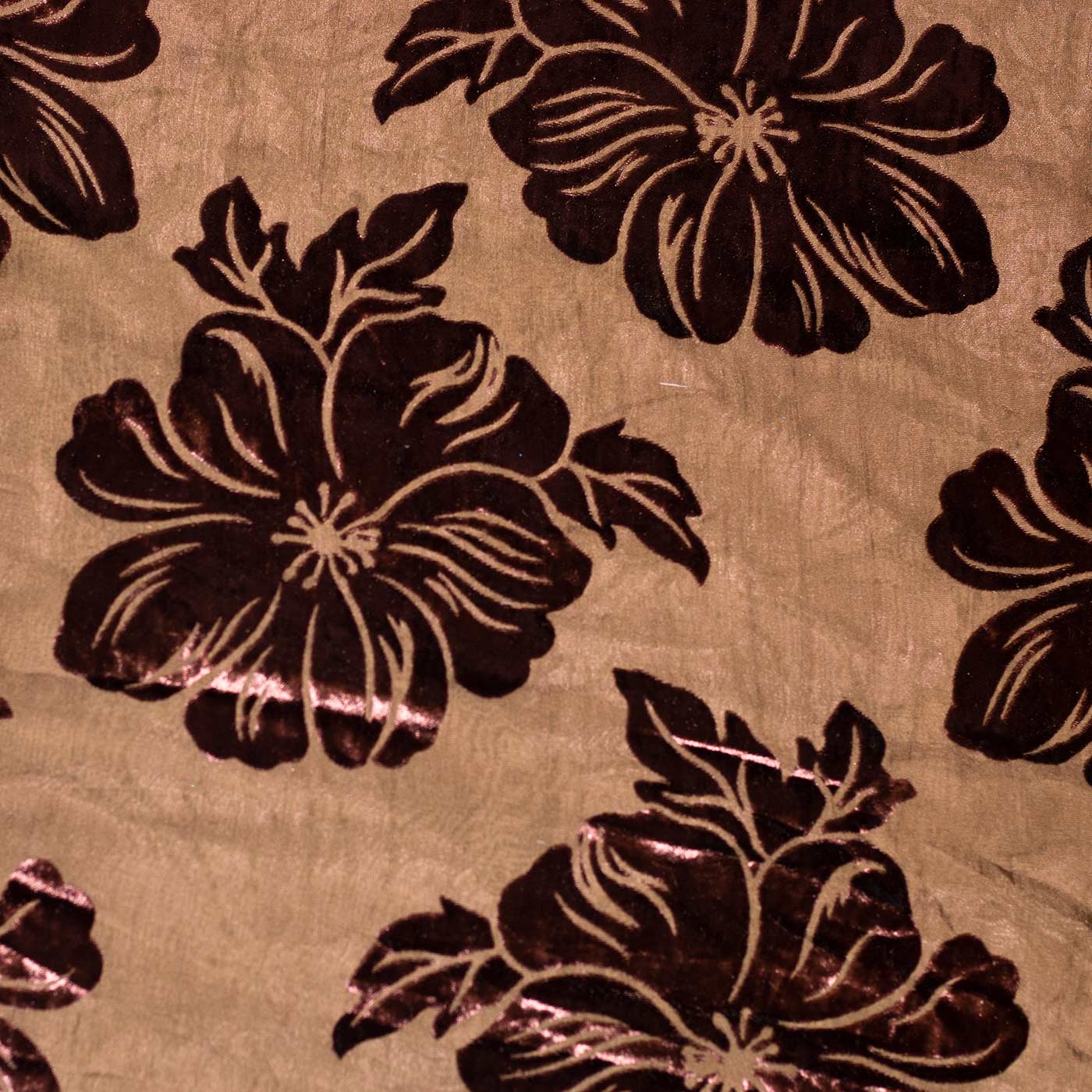 Coffee Brown Floral Velvet Fabric