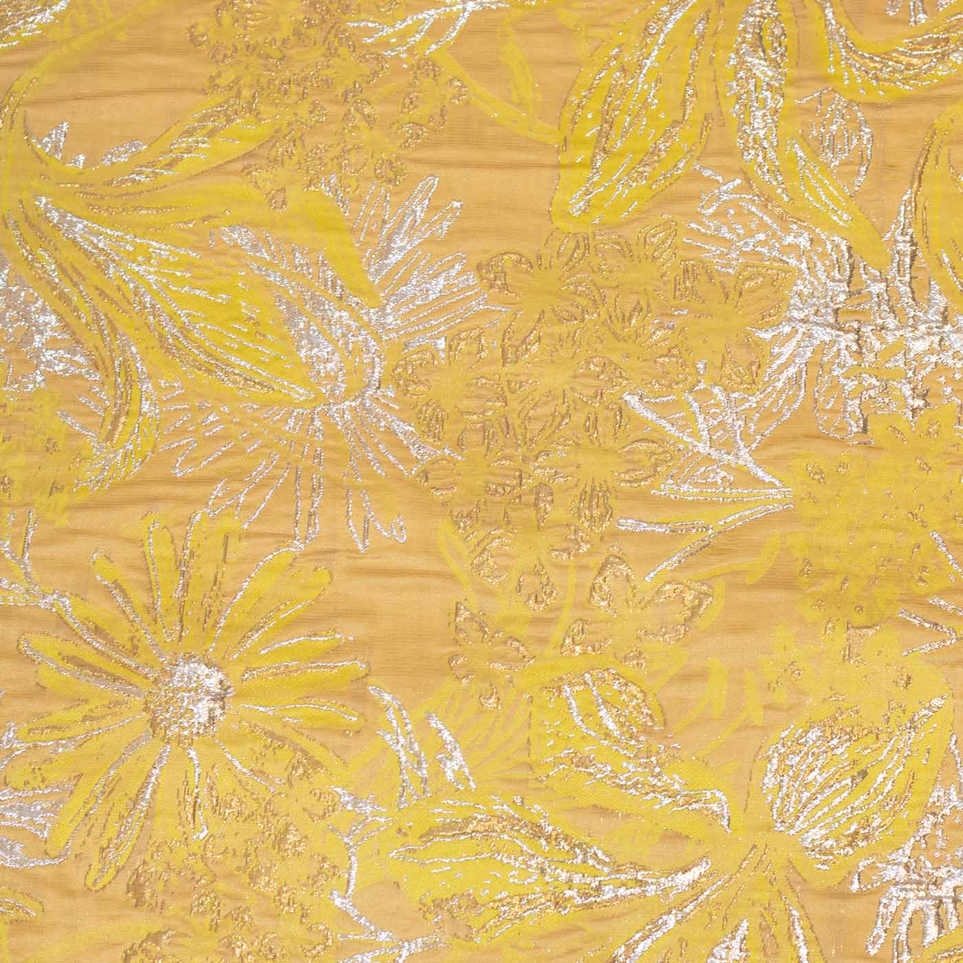 Yellow and Silver Floral Brocade Fbaric