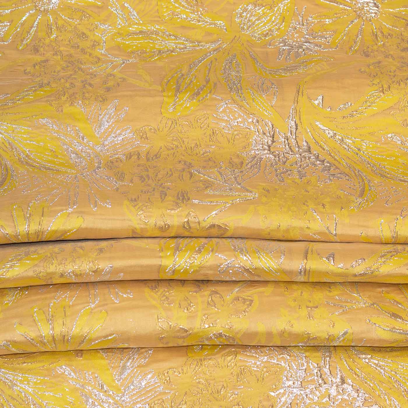 Yellow and Silver Floral Brocade Fabric