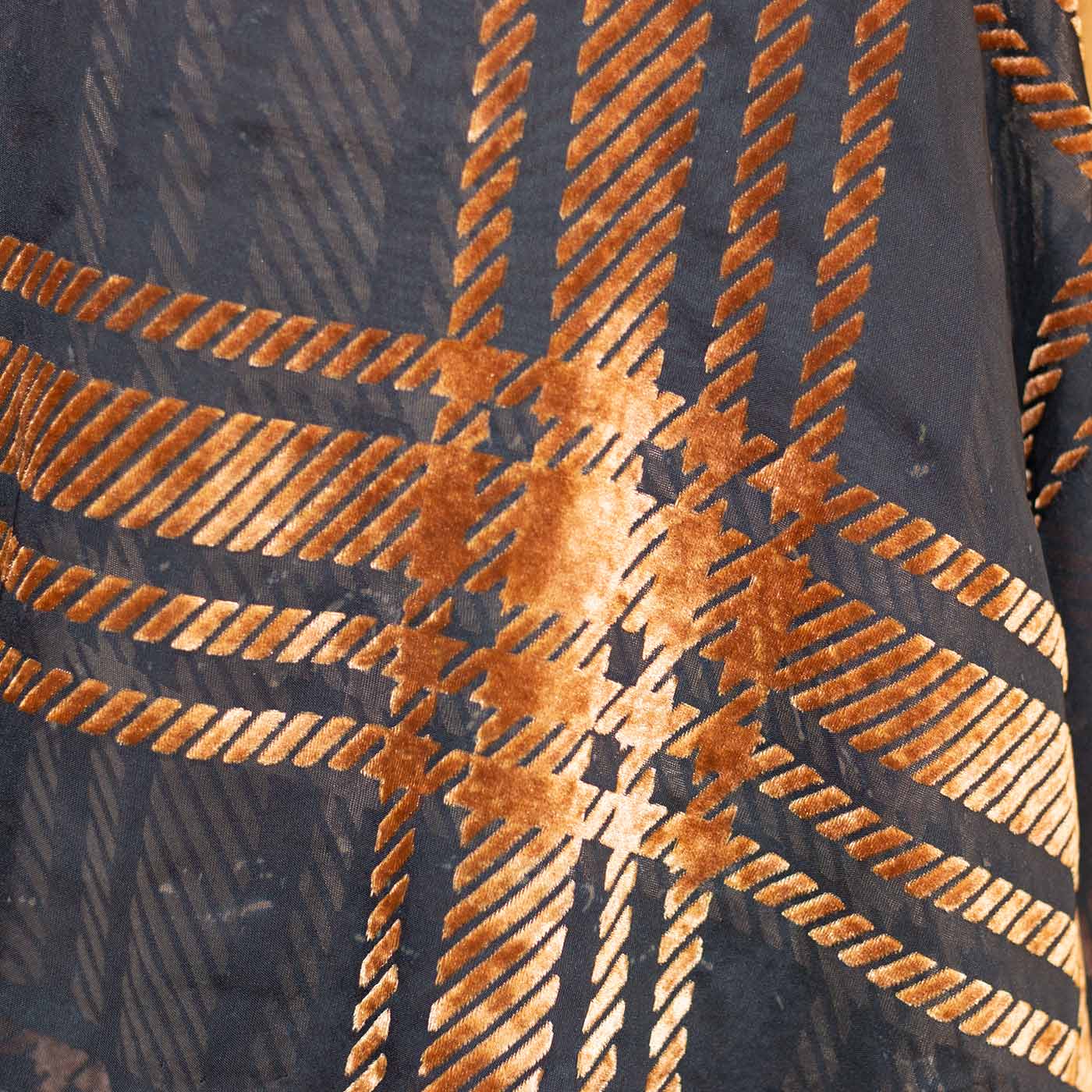 Brown and Black Abstract Chiffon Velvet Fabric