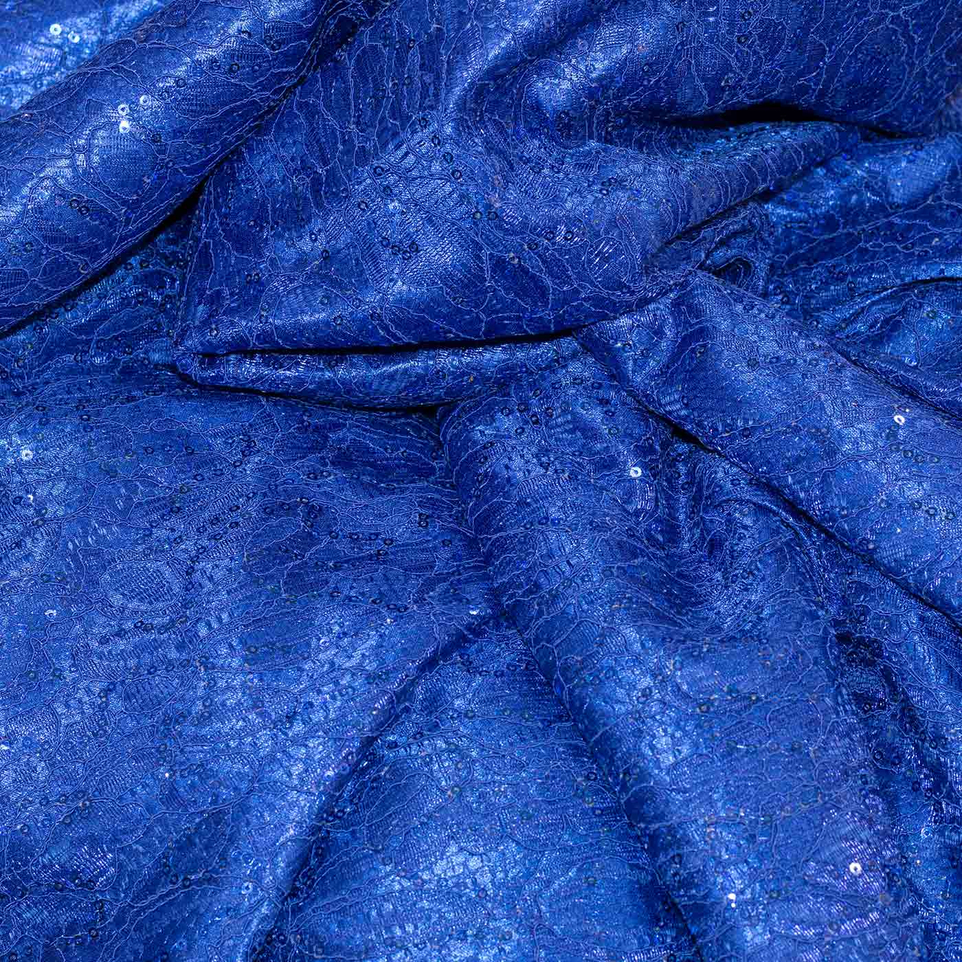 Blue Embroidered Sequin Fabric