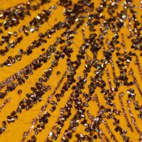 Yellow Shimmer Embroidered Brocade Fabric with Crystal Stones
