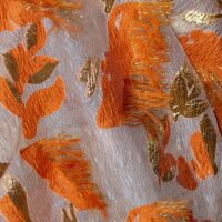 Orange and Gold on Ivory Floral Brocade Fabric
