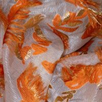 Orange and Gold on Ivory Floral Brocade Fabric