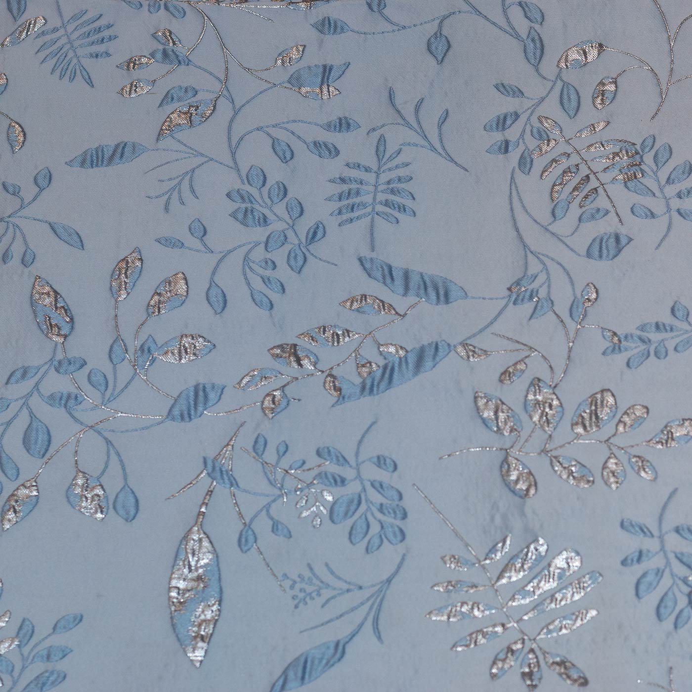 Silver and Powder Blue on Sky Blue Floral Brocade Fabric
