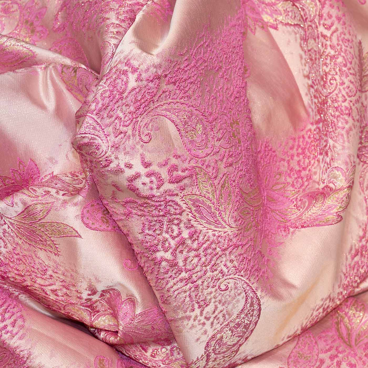 Pink and Gold Floral Brocade Fabric