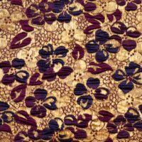 Purple and Navy Blue on Gold Floral Brocade Fabric