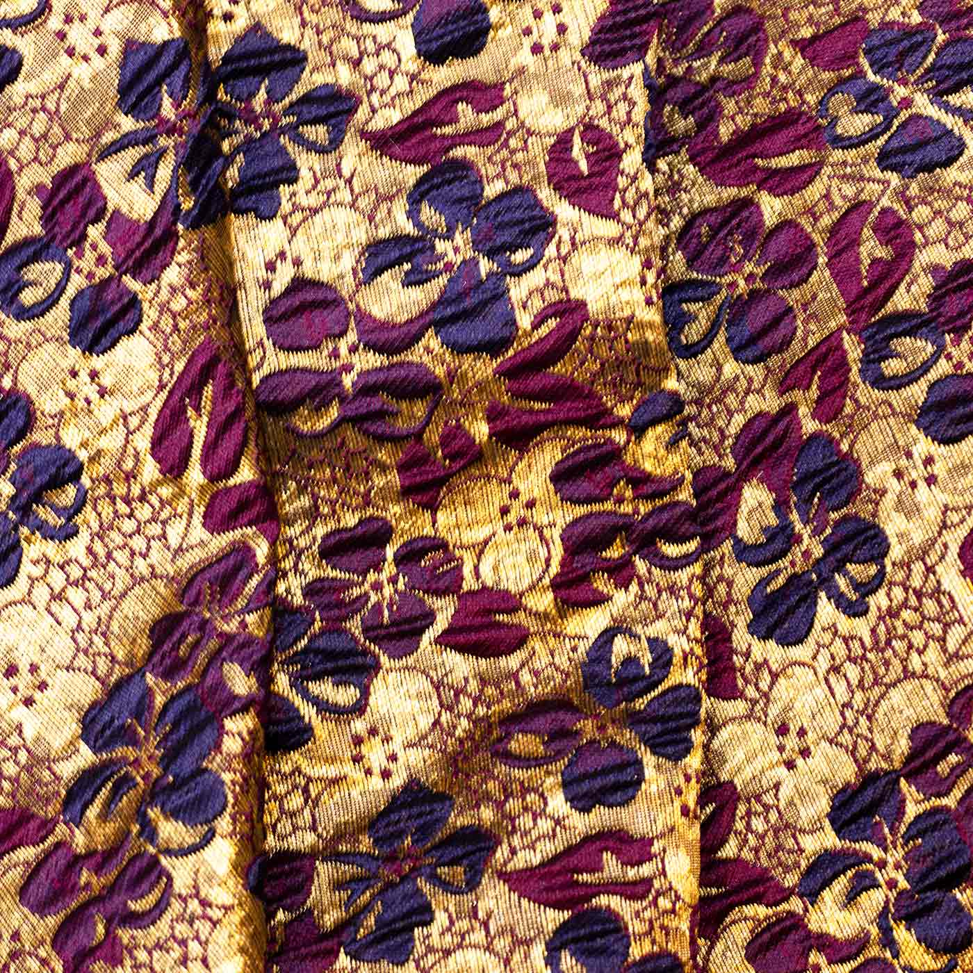 Purple and Navy Blue on Gold Floral Brocade Fabric