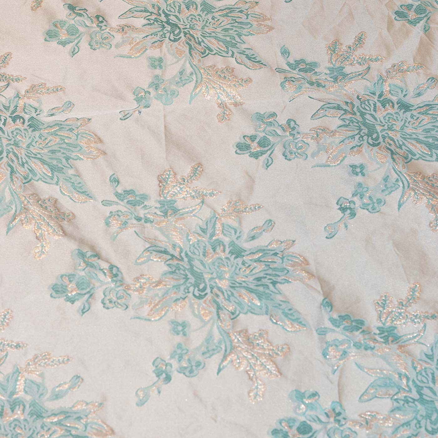 Sea Green and Silver Floral Brocade Fabric
