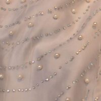 White Pearls and Crystal Embroidered Mesh Fabric
