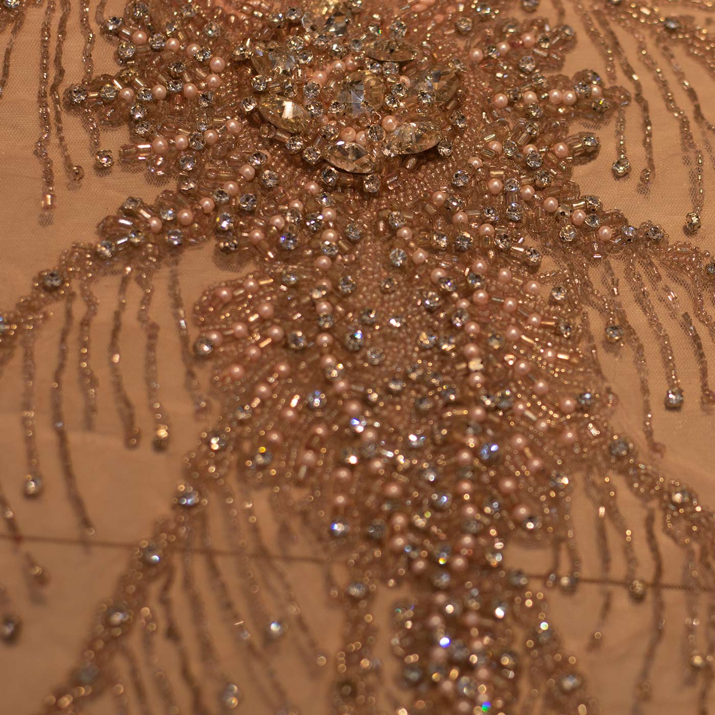 Pink Handbeaded Rhinestone Crystal Applique (Front/Dress panel)