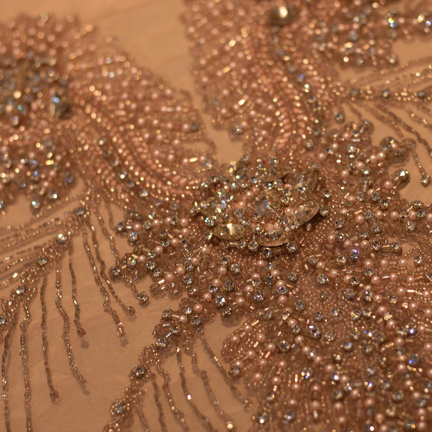Pink Handbeaded Rhinestone Crystal Applique (Front/Dress panel)