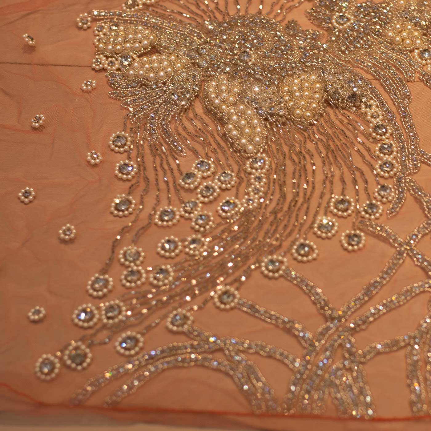 Peach Handbeaded Rhinestone Crystal Applique (Front/Dress panel)