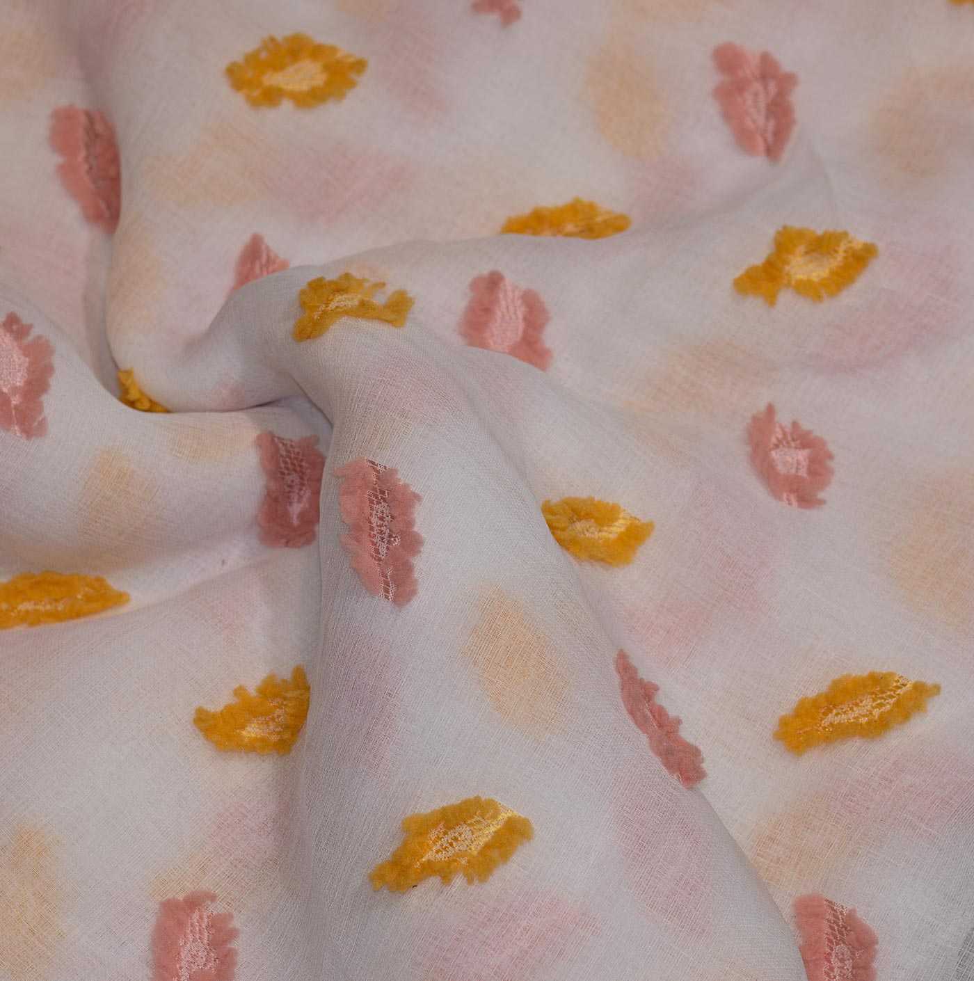 Yellow and Peach Lash Lame Linen Fabric