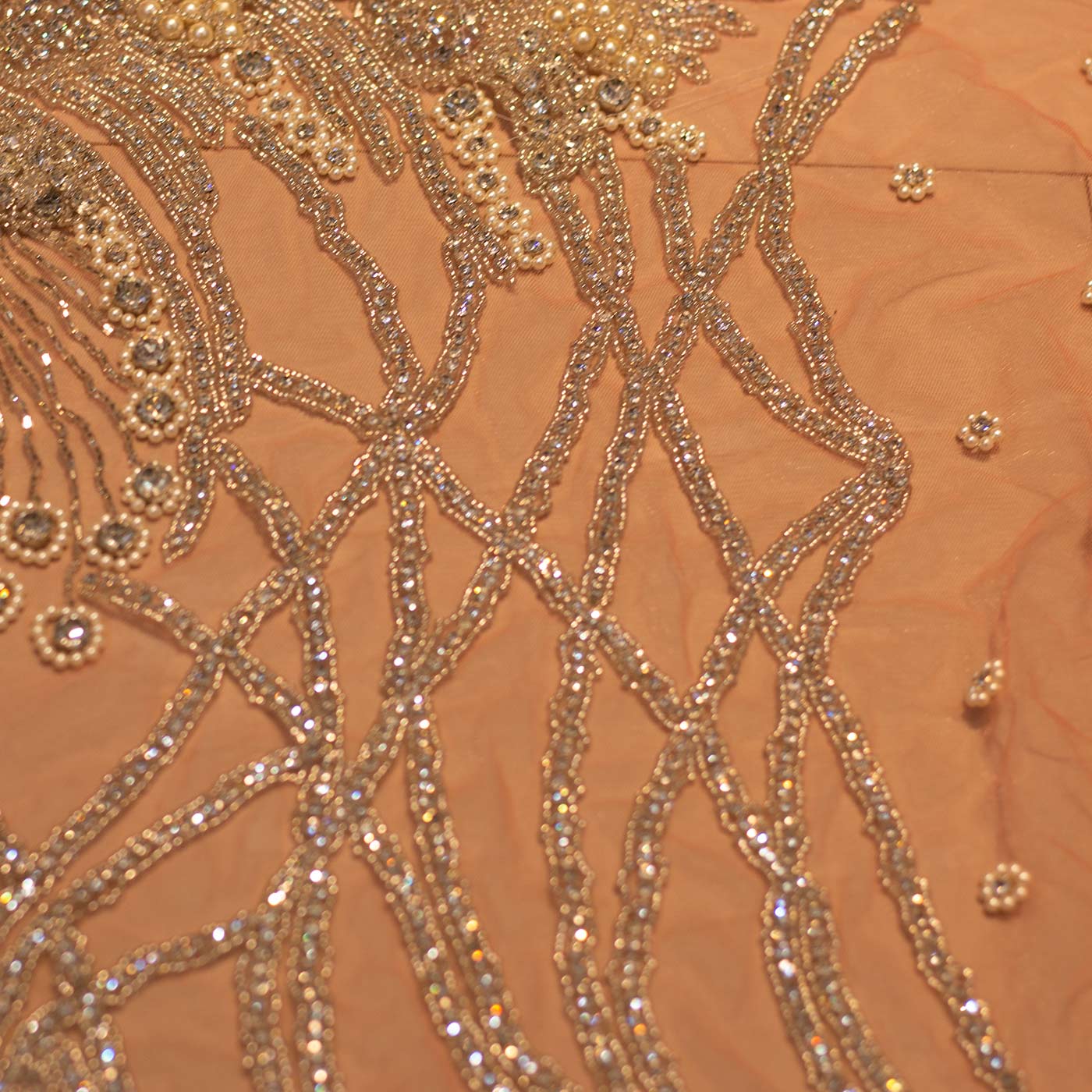 Peach Handbeaded Rhinestone Crystal Applique (Front/Dress panel)